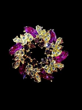 Elegant Gold and Purple Floral Brooch